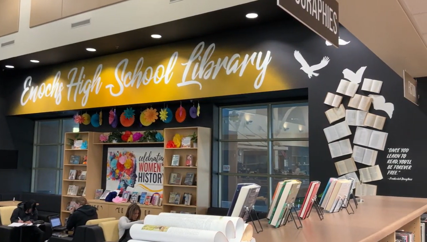 The new library mural and book sculpture!